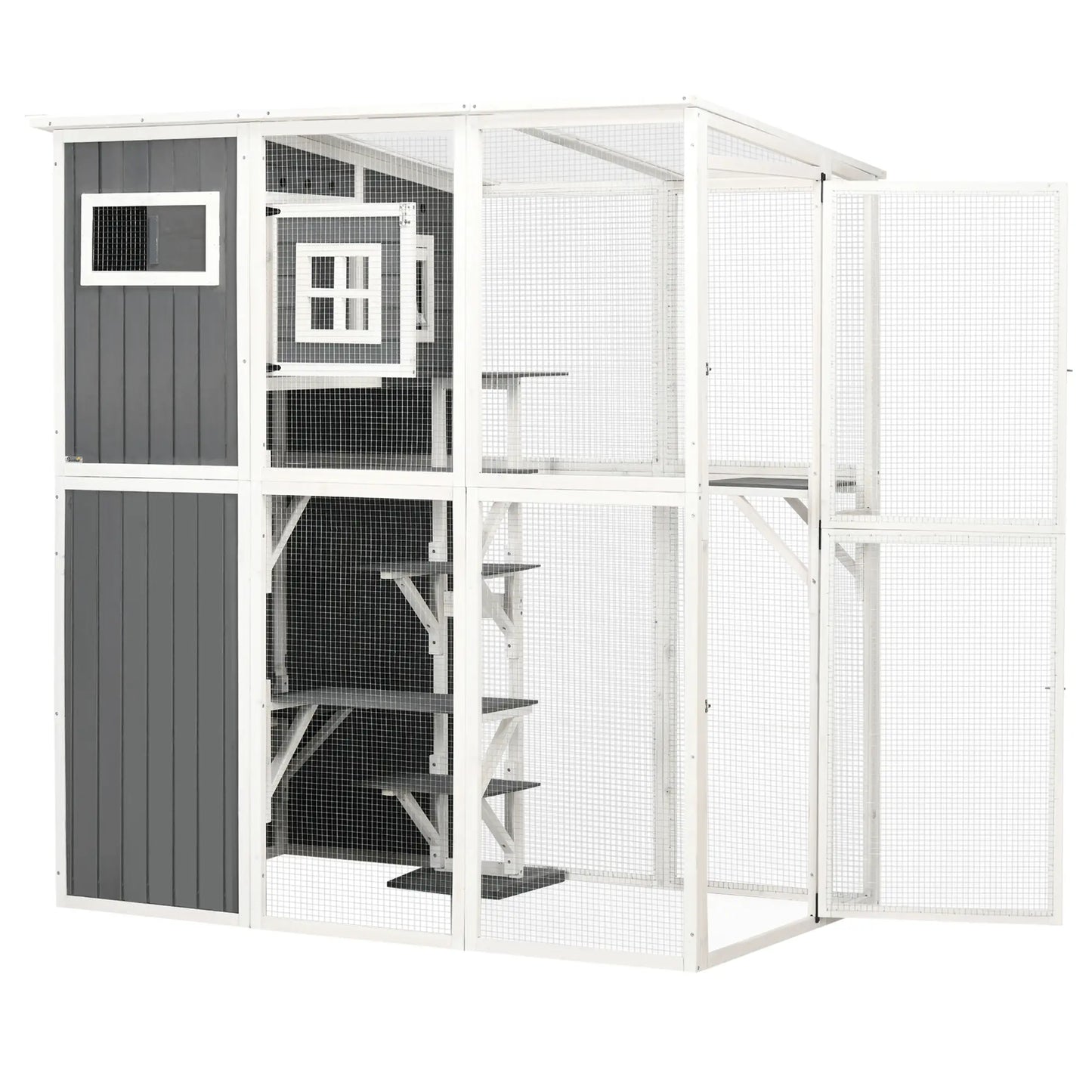 Wooden Cat Catio, 66.5"L Outdoor Cat House, PVC Roof, Multiple Platforms Outdoor Cat Enclosures at Gallery Canada