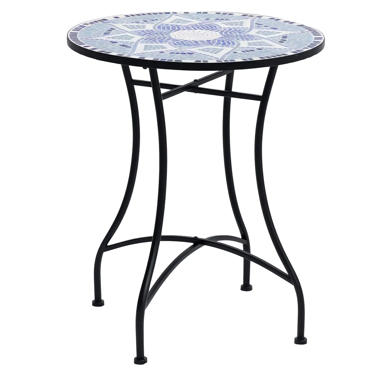 23.6" Mosaic Round Patio Table, Ceramic Tabletop, Multicolor Patio Side Tables at Gallery Canada