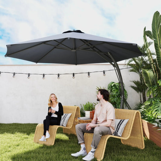 11FT Cantilever Umbrella, 8 Ribs, 360° Rotation, UPF 50+, Grey Patio Umbrellas Dark Grey at Gallery Canada