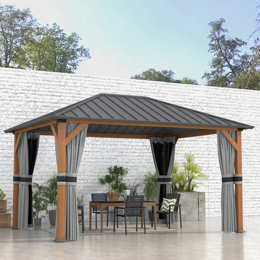 13' x 10' Hardtop Gazebo, Netting Sidewalls, Galvanized Steel, Garden Canopy Gazebos Dark Grey Top, Light Grey Curtain, Black Netting Sidewall at Gallery Canada