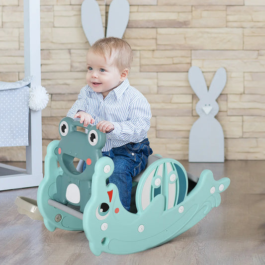 3-in-1 Kids Slide, Rocking Horse, Basketball Hoop, Age 1.5-3, Green Rocking Horses Green at Gallery Canada