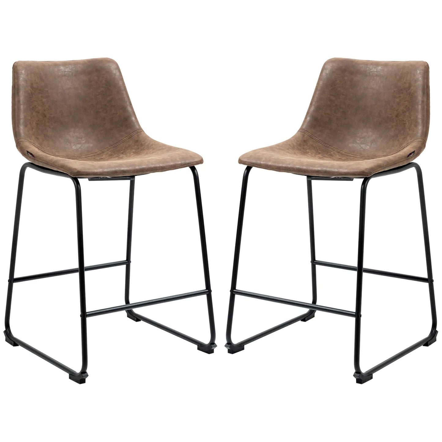 Vintage PU Leather Bar Stools, Set of 2, Counter Height, Brown Bar Stools at Gallery Canada