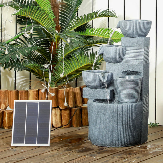 Solar Powered 4-Tier Resin Water Fountain, LED Lights Water Fountains Dark Grey at Gallery Canada