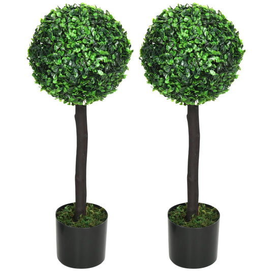 2ft Artificial Plants Boxwood Ball Trees Set of 2 Fake Trees in Pot for Indoor Outdoor Green - Gallery Canada
