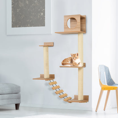 Wall Mounted Cat Tree with Scratching Post Condo Bridge Cat Climbing Shelves Furniture, Brown at Gallery Canada