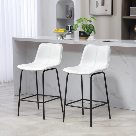 Upholstered Counter Height Bar Stools, Set of 2, Steel Legs Bar Stools Cream White, Black at Gallery Canada