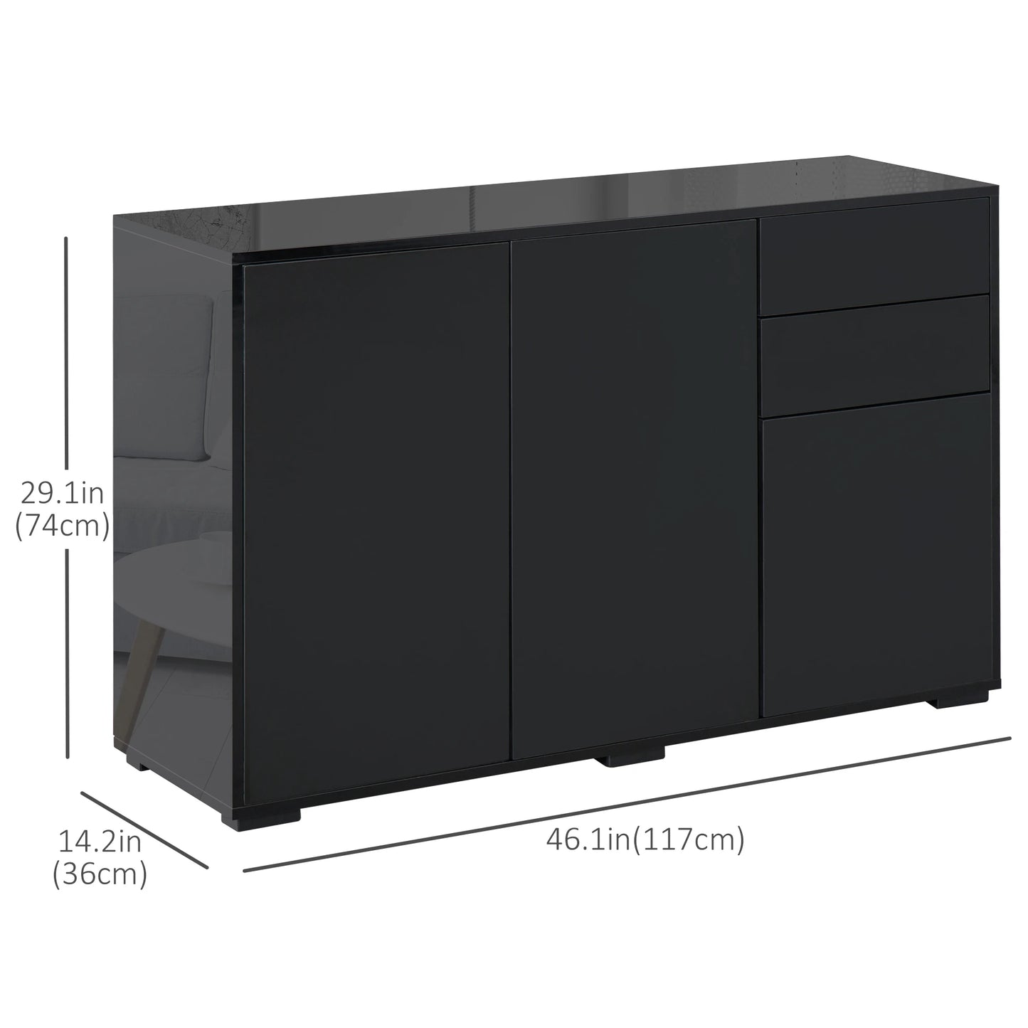 Modern Kitchen Sideboard, Coffee Bar with 2 Drawers, Black Bar Cabinets at Gallery Canada