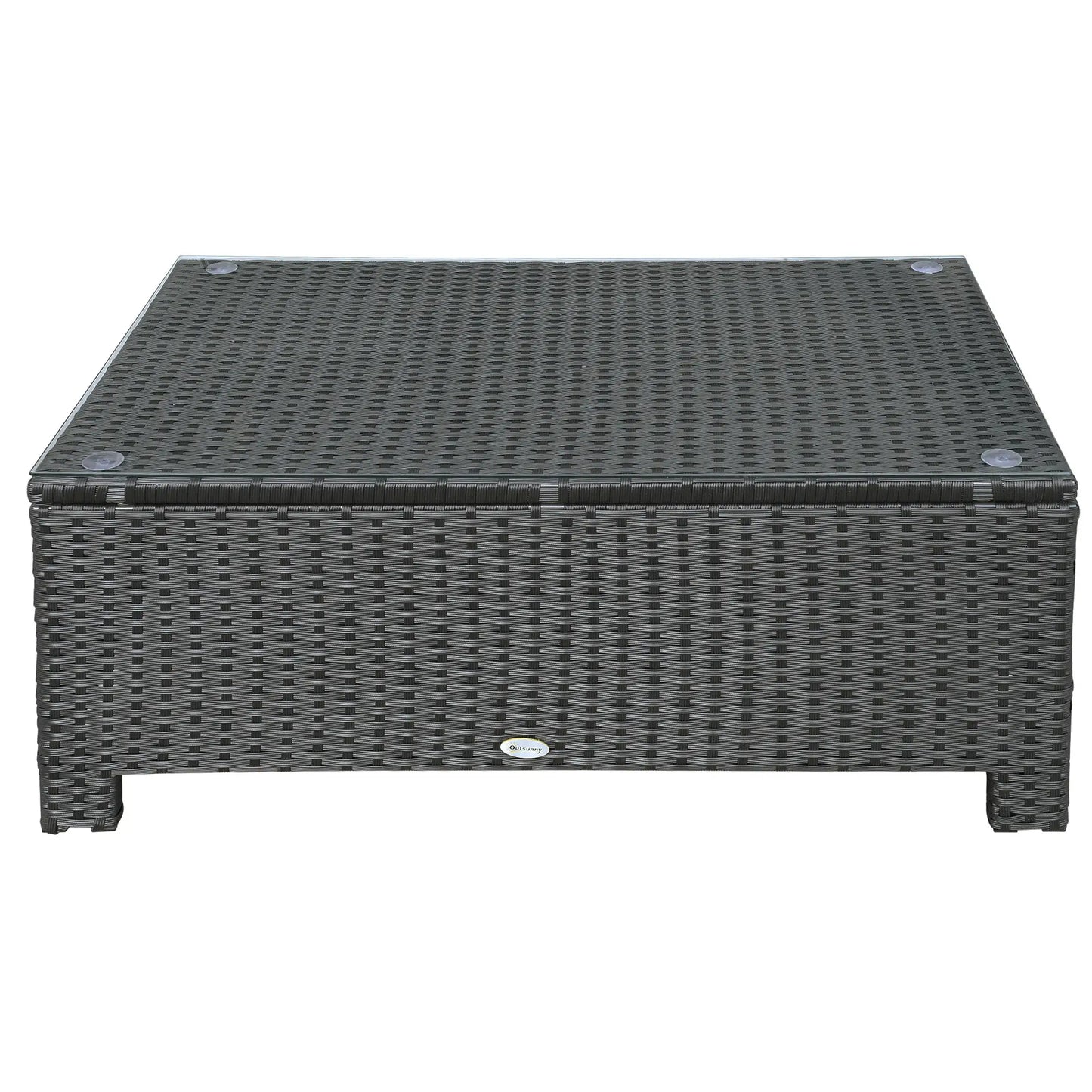 Rattan Coffee Table, Hand-Woven Wicker Furniture, Tempered Glass Top, Black Patio Side Tables at Gallery Canada