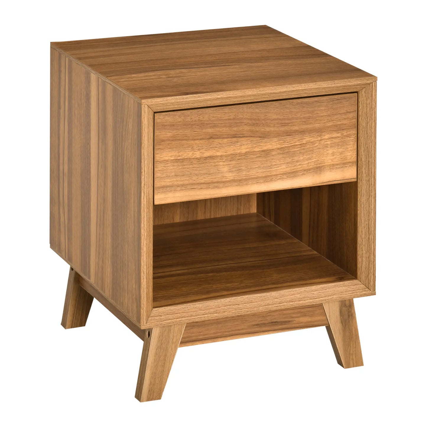 Modern Bedside Table, Nightstand with Drawer, Shelf, Walnut Brown, Brown Bedside Tables at Gallery Canada