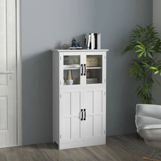 Modern Sideboard Cabinet, Glass Doors, 4-Tier Shelving, Adjustable Shelves Kitchen Pantry Cabinets White at Gallery Canada