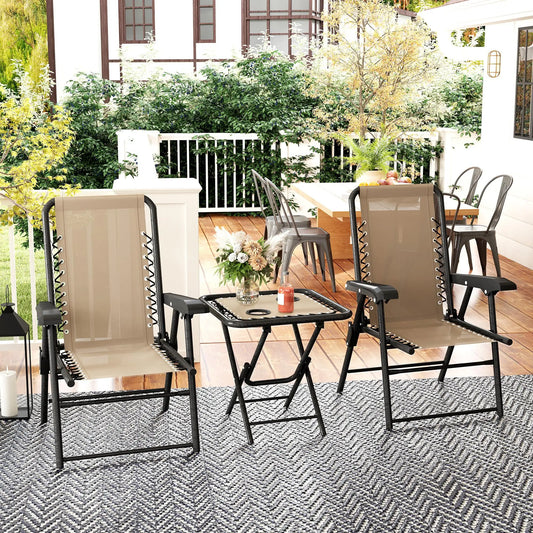 3 Piece Patio Bistro Set, Metal Outdoor Folding Table And Chairs, Khaki Bistro Sets Black, Khaki at Gallery Canada