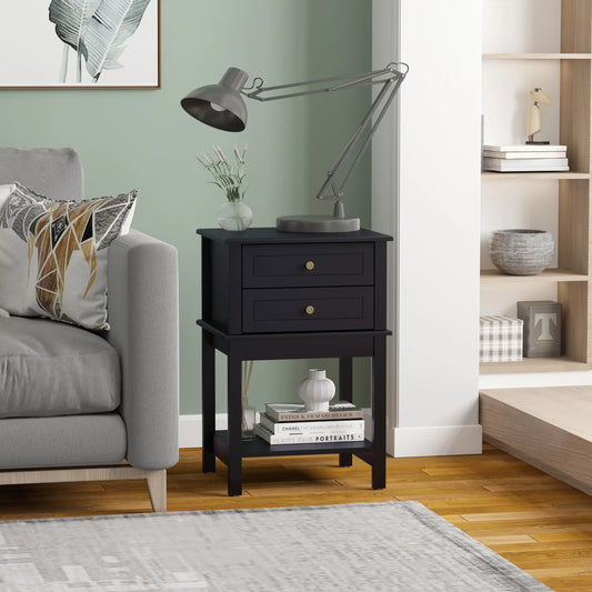 Modern Sofa Side Table, Accent End Table with Drawers, Black Side Tables Black at Gallery Canada