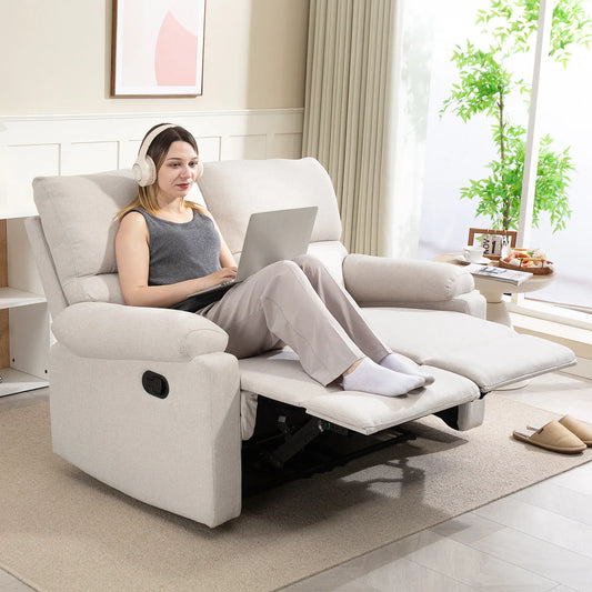 2 Seater Reclining Chair, Loveseat with Footrest, Cream White Sofas & Reclining Chairs Cream at Gallery Canada