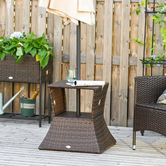 Rattan Wicker Side Table, 21.3" Square, 2-Tier Storage, Outdoor, Mixed Brown, Brown Patio Side Tables Mixed Brown at Gallery Canada