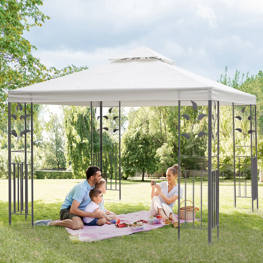 10' x 10' Metal Gazebo, Patio Canopy With Vented Roof, Cream Gazebos Cream White, Black at Gallery Canada