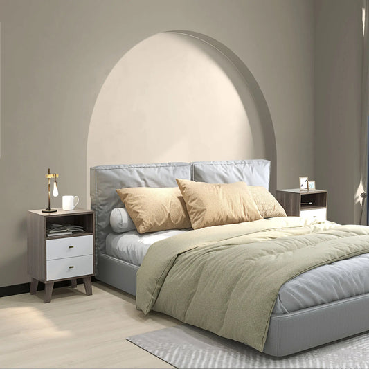 Modern Nightstand Set Of 2, 2 Drawers With Open Storage, Grey Bedside Tables Grey, White at Gallery Canada