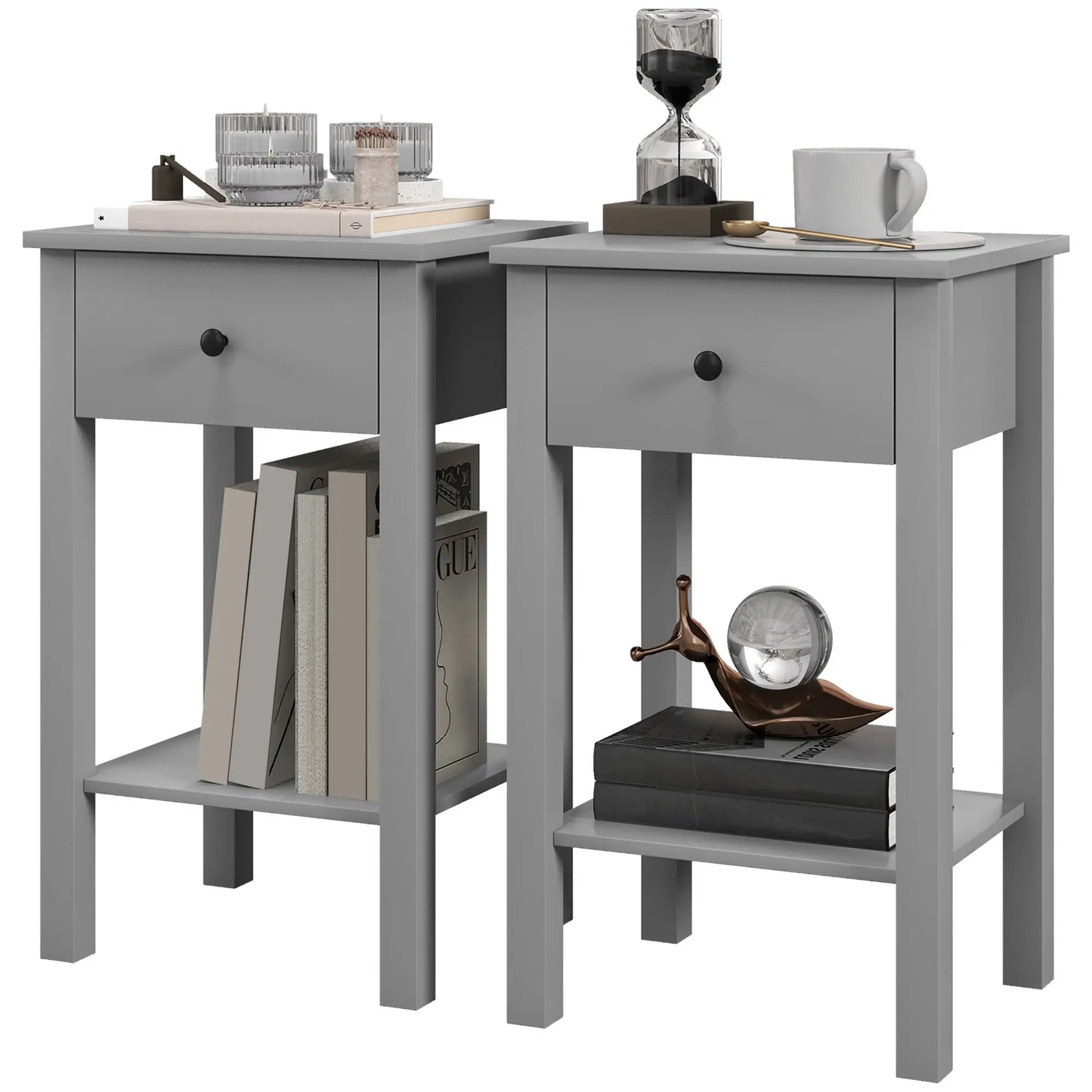 2-Tier End Tables Set of 2, with Drawer, Bottom Shelf, Grey Side Tables at Gallery Canada