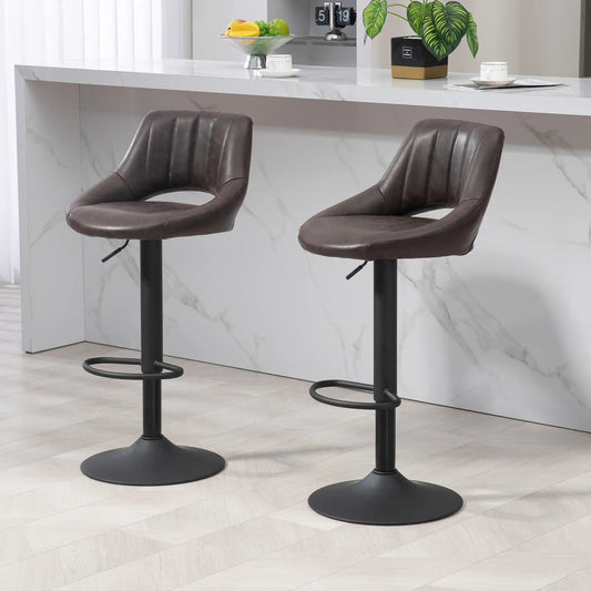 Swivel Bar Stools Set of 2, Faux Leather, Counter Height, Round Metal Base Bar Stools Brown at Gallery Canada