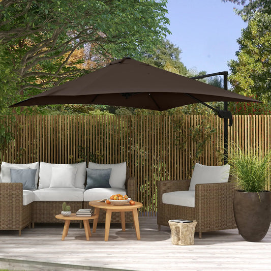 10x10ft Rotatable Square Cantilever Umbrella, 4 Adjustable Angles Cantilever Umbrellas Coffee at Gallery Canada