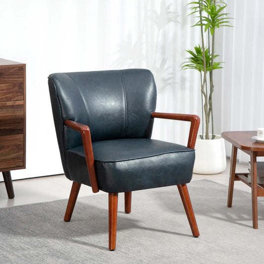 Modern Accent Chair, Faux Leather Upholstery, Wood Legs, Blue Accent Chairs Blue at Gallery Canada
