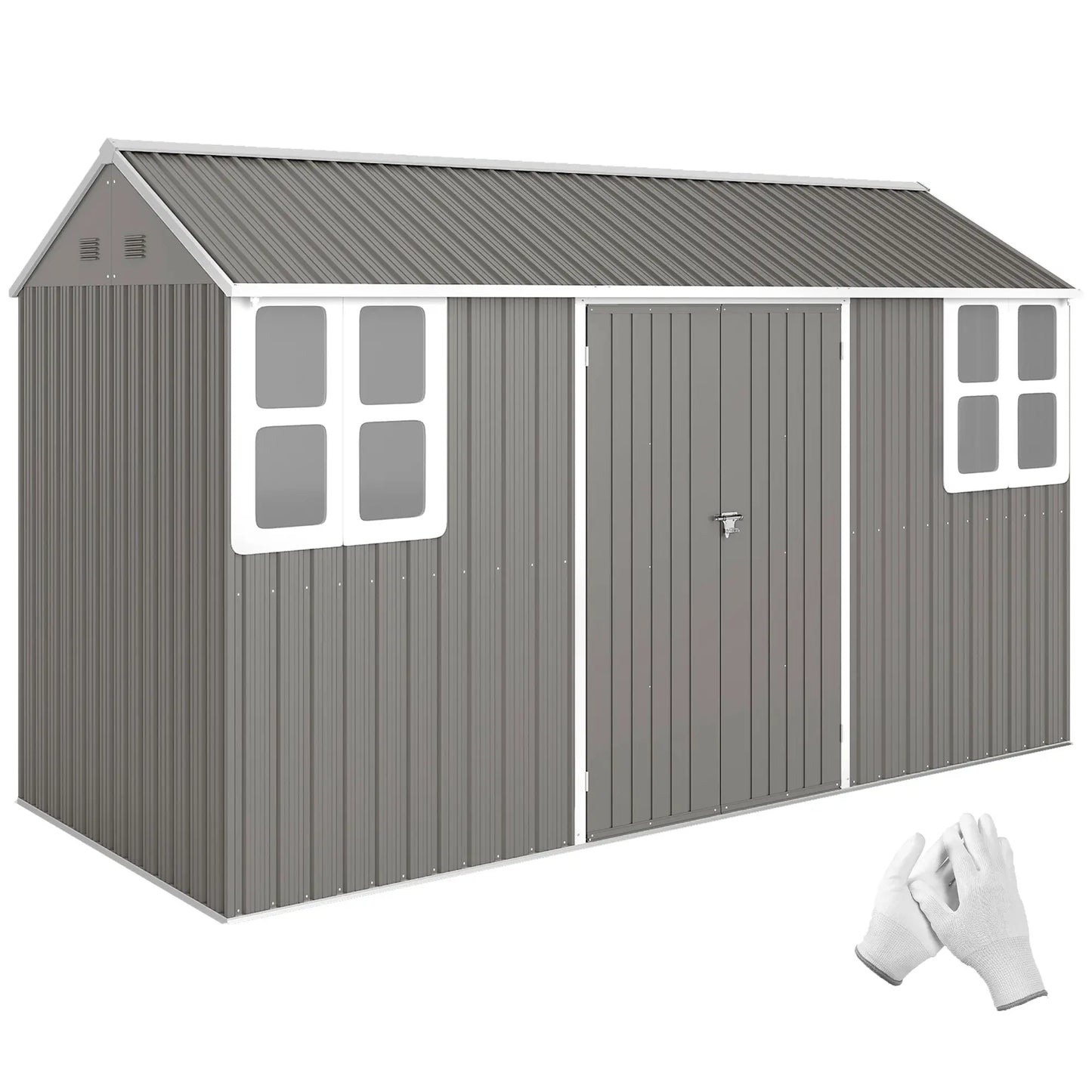 12' x 5.5' Metal Garden Storage Shed, Lockable Door, Light Grey Sheds at Gallery Canada