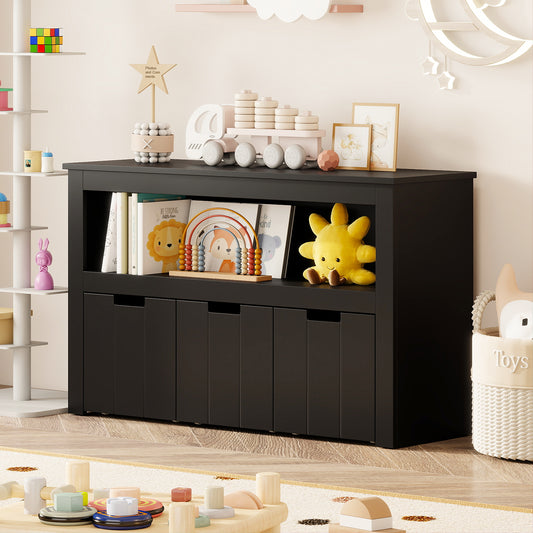 Kid Toy Storage Cabinet, 3 Drawer Chest With Wheels, Large Cube Shelf, Black Kids Storage Black at Gallery Canada