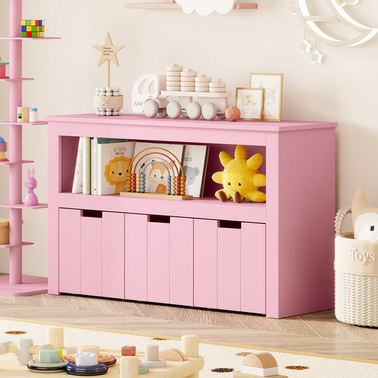 Kid Toy Storage Cabinet, 3 Drawer Chest With Wheels, Large Cube Shelf, Pink Kids Storage Pink at Gallery Canada