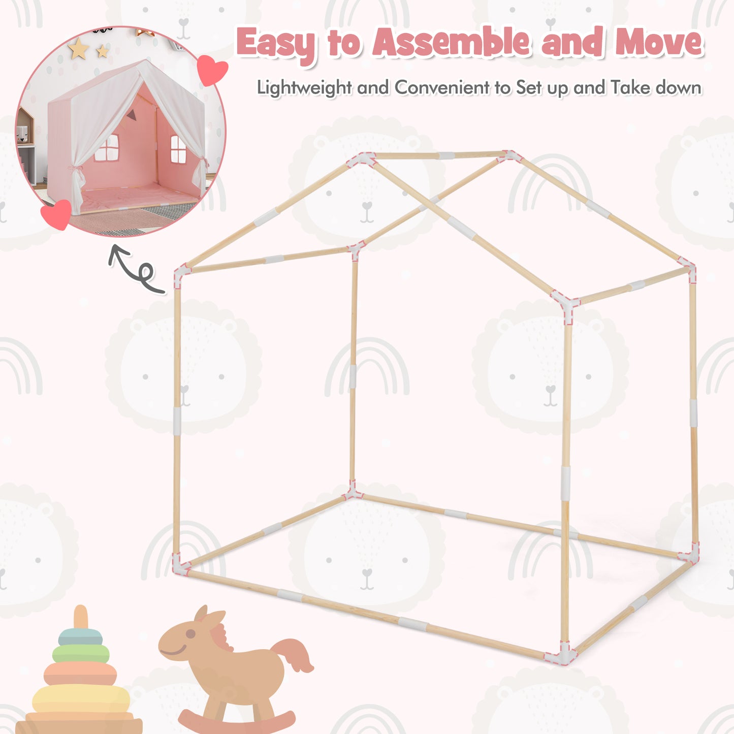 Kid's Play Tent with Washable Cotton Mat and Flag Banner, Pink Play Tents & Playhouse at Gallery Canada