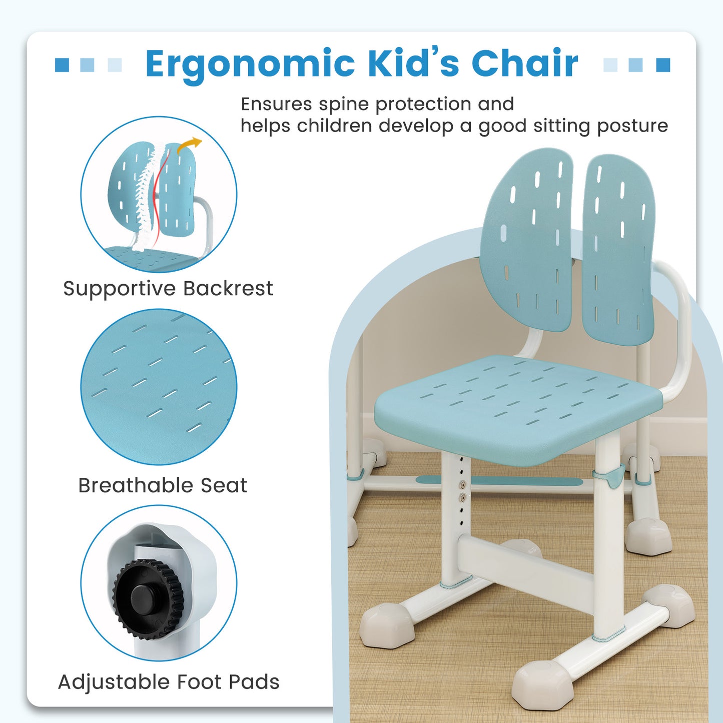 Kids Study Desk Chair Set, Tilt Desktop Book Stand, Blue Kids Table & Chair Sets at Gallery Canada
