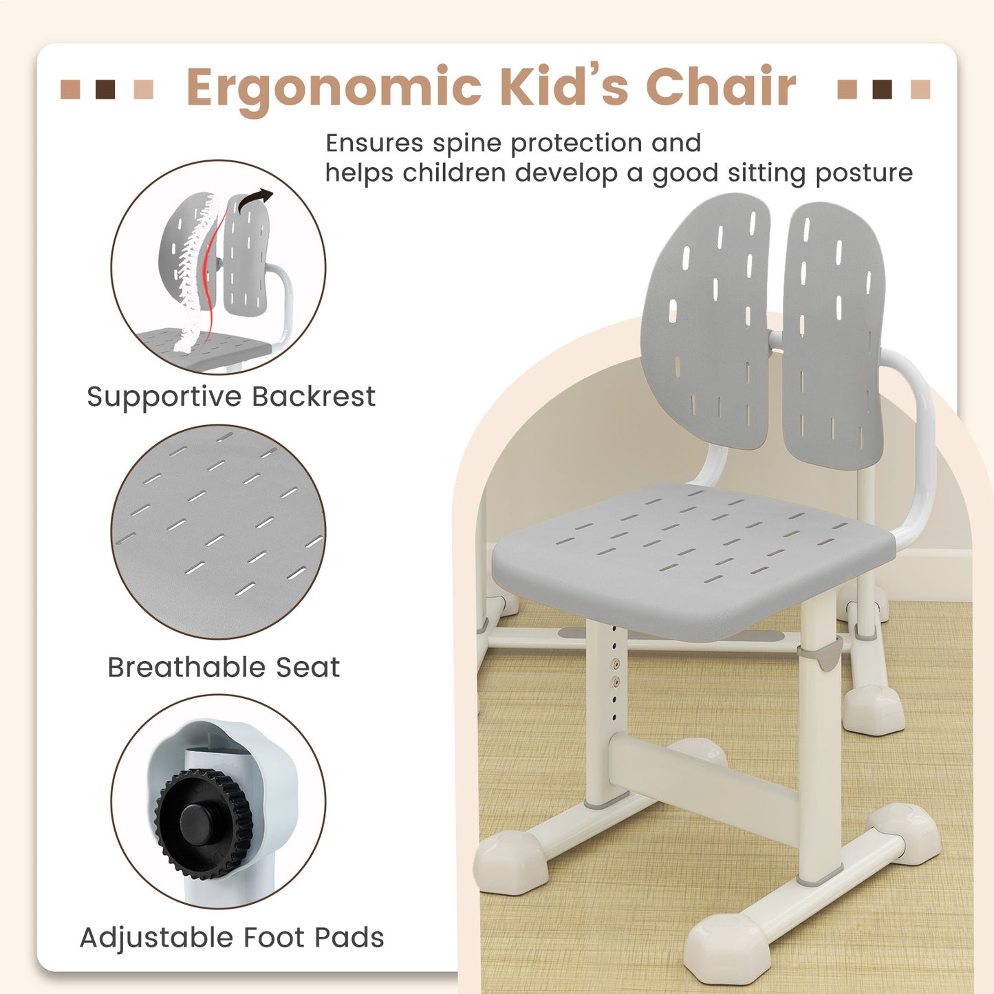 Kids Study Desk and Chair Set, Tilt Desktop, Book Stand, Gray Kids Table & Chair Sets at Gallery Canada