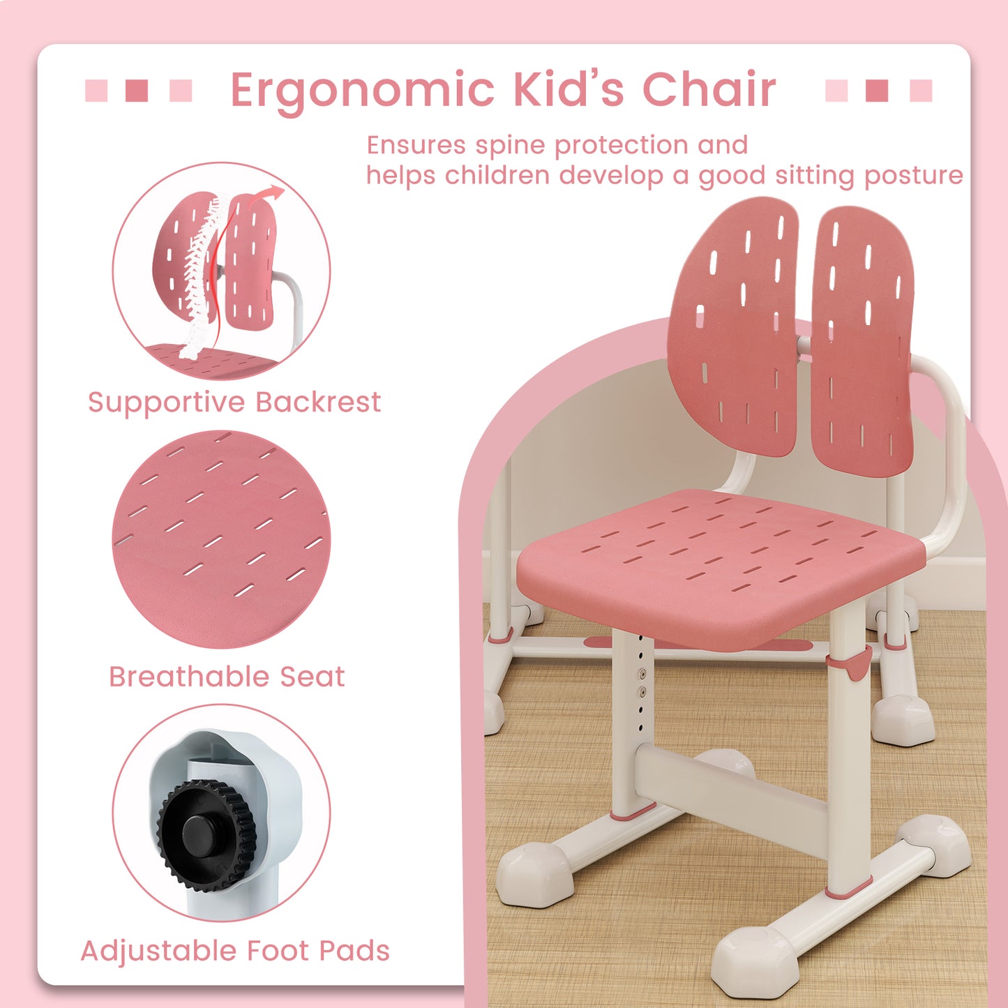 Kid's Study Desk and Chair Set with Tilt Desktop and Book Stand, Pink Kids Table & Chair Sets at Gallery Canada