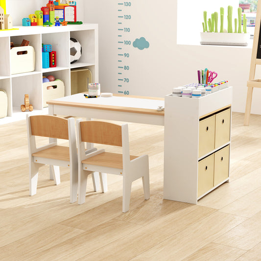 Kids Art Table And Chairs Set, 2 Chairs With Paper Roll, Natural Kids Table & Chair Sets Natural at Gallery Canada