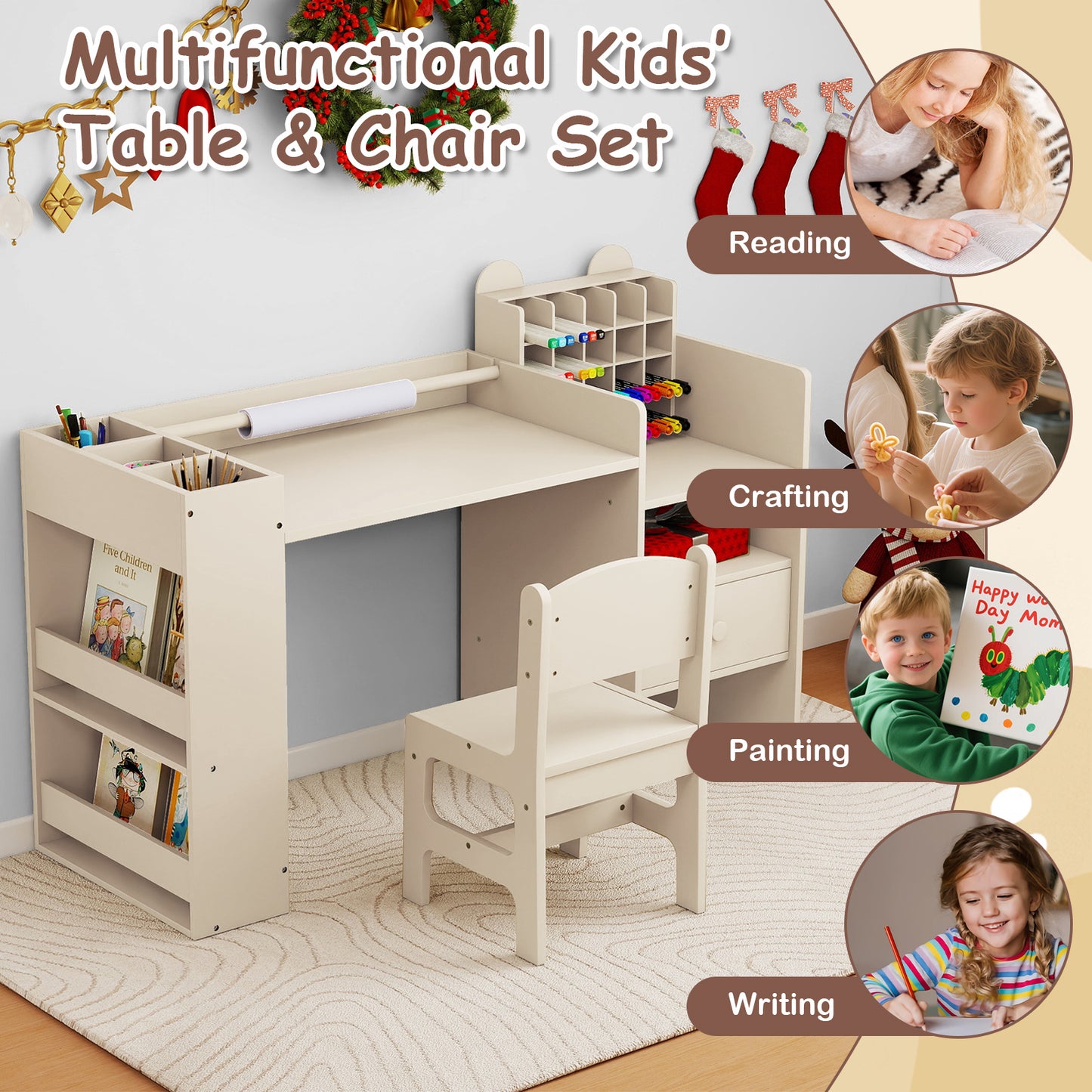 Kids Art Table And Chair Set With Paper Roll Holder, Natural Kids Table & Chair Sets at Gallery Canada