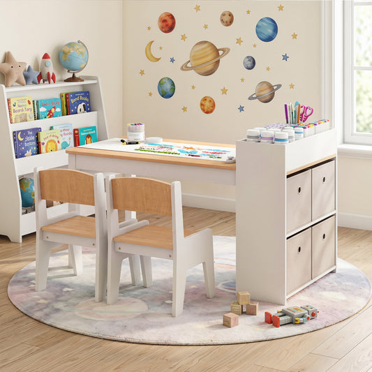 Kids Art Table And Chairs Set, 2 Chairs With Paper Roll, Natural Kids Table & Chair Sets Natural at Gallery Canada