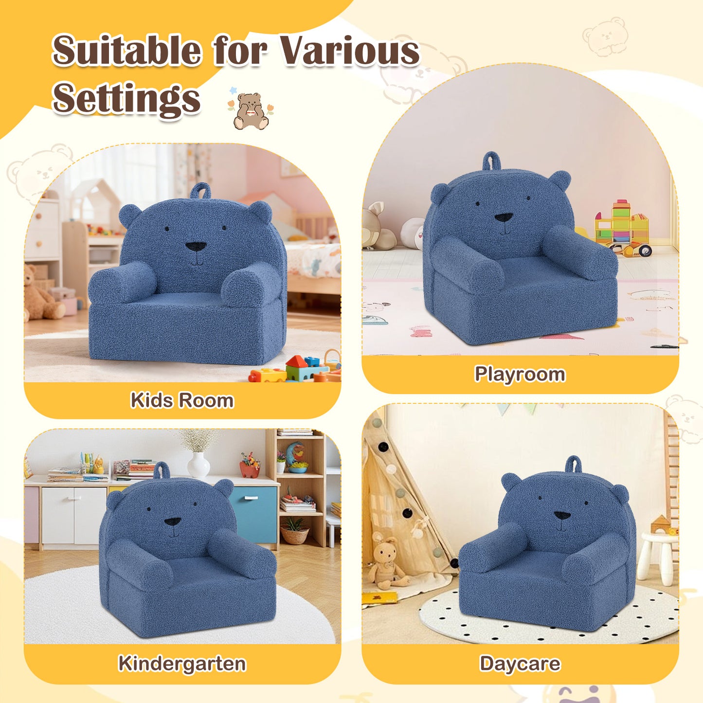 Kids Bear Sofa, Toddler Foam Couch, Soft Fleece Cover, Navy Kids Chairs & Seating at Gallery Canada