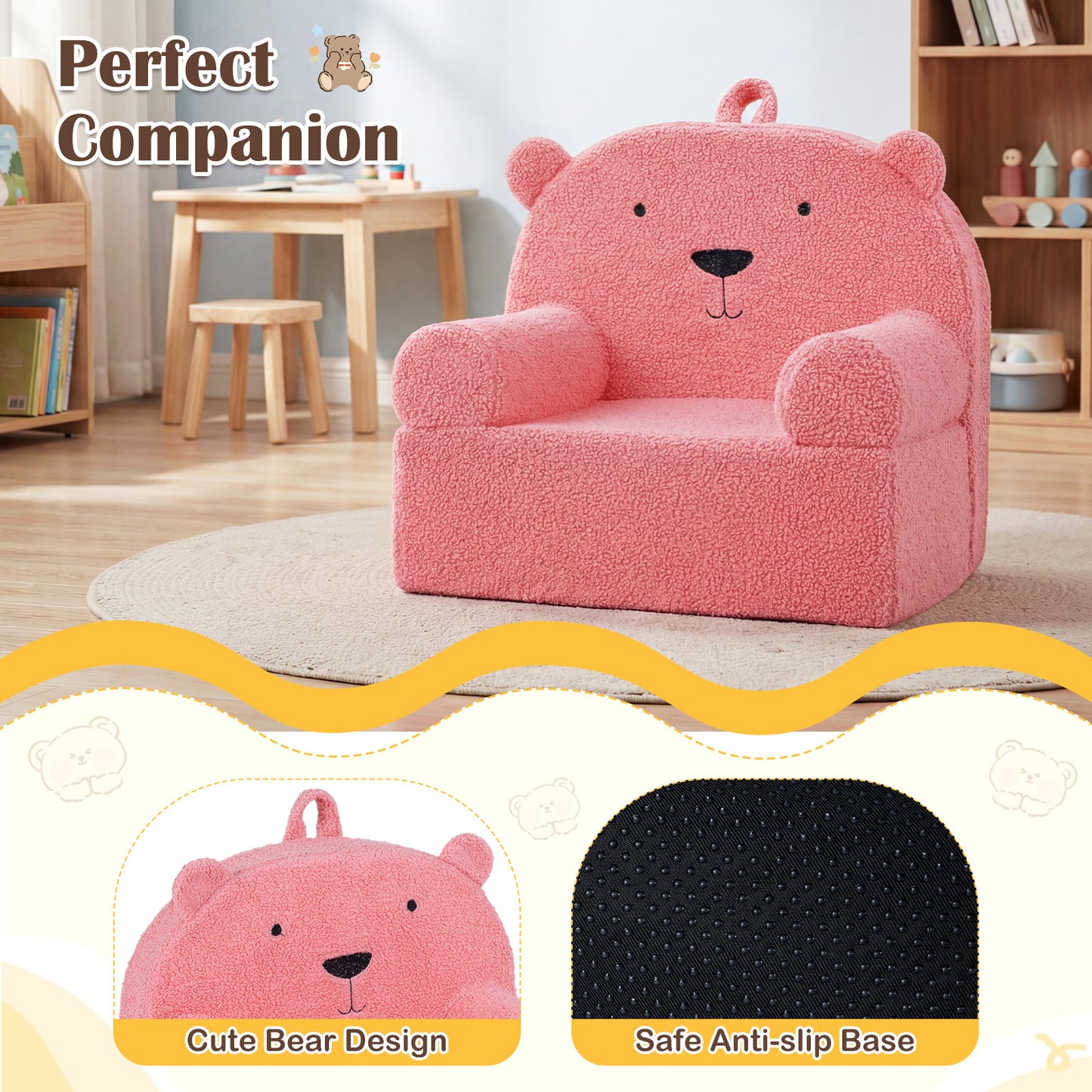 Kids Bear Sofa, Toddler Foam Couch, Soft Fleece Fabric Cover, Pink Kids Chairs & Seating at Gallery Canada