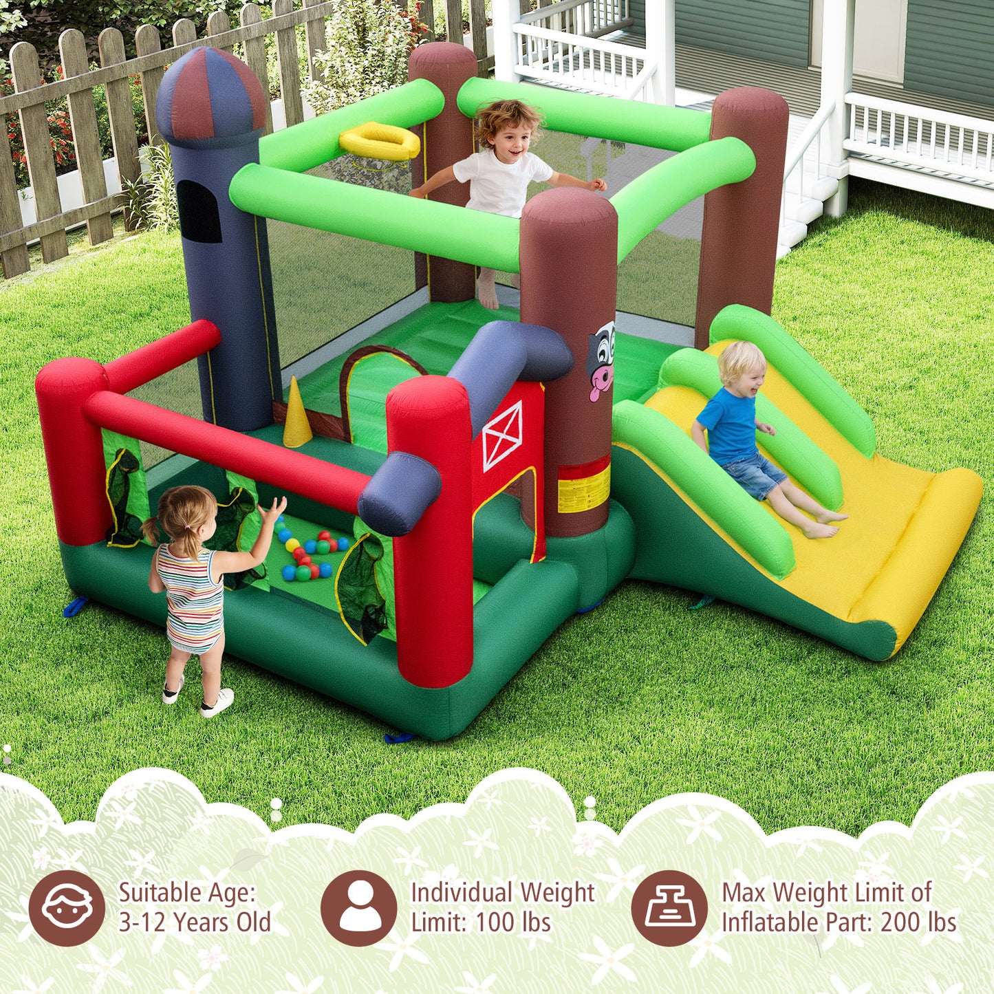 6-In-1 Inflatable Castle With Trampoline, 735W Blower Bounce House at Gallery Canada
