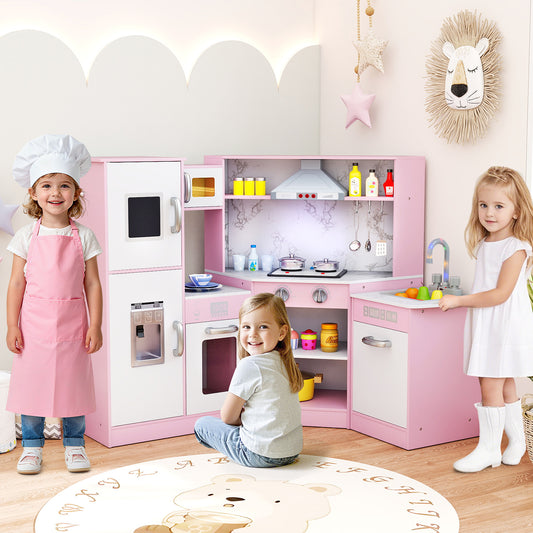 Kids Corner Pretend Kitchen Playset with Separated Washing Basin, Pink Play Kitchen Sets Pink at Gallery Canada