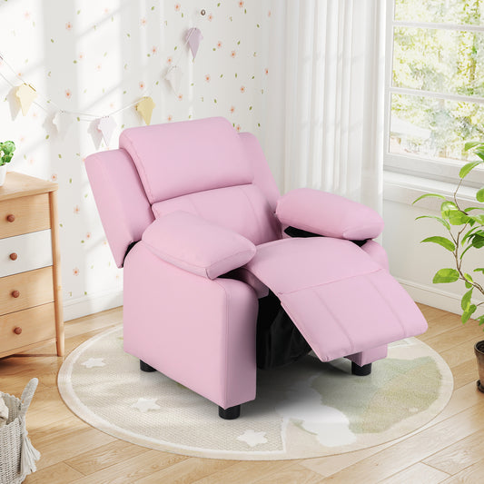 Kids Recliner Sofa Chair With Storage Arms, Pink