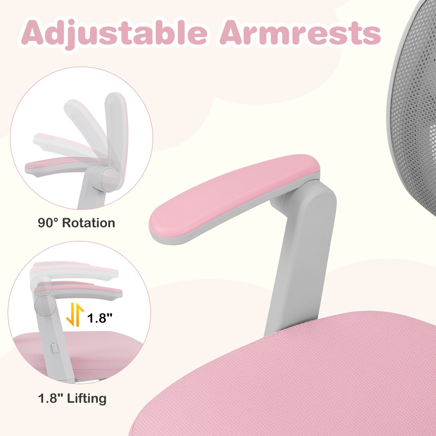 Kids Desk Chair, Adjustable Height, Armrest, Footrest, Pink Kids Chairs & Seating at Gallery Canada