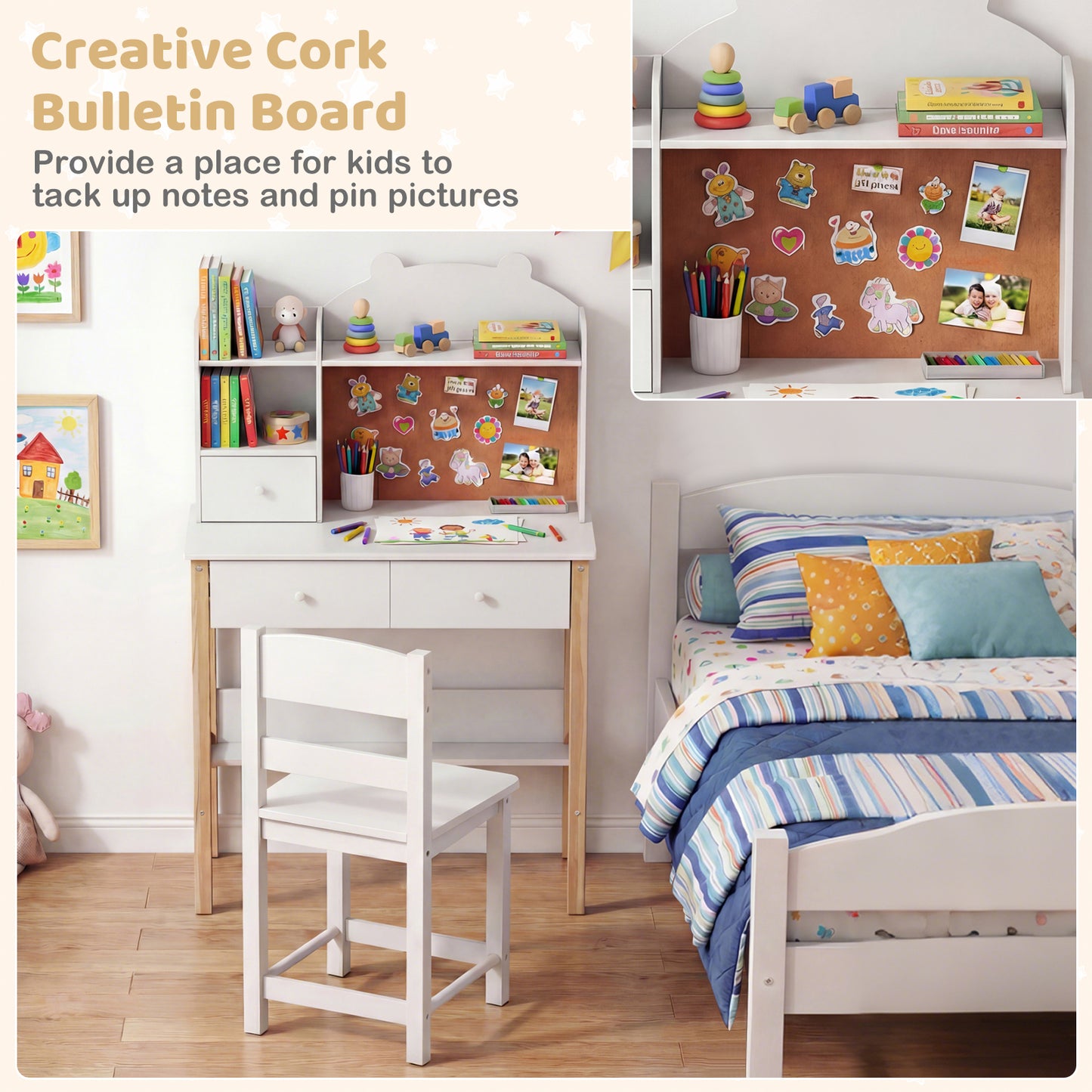 Kids Desk And Chair Set With Hutch, Bulletin Board, Drawers, White Kids Table & Chair Sets at Gallery Canada