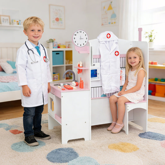 Kids Doctor Play Set with Adjustable Height Bar, Pink