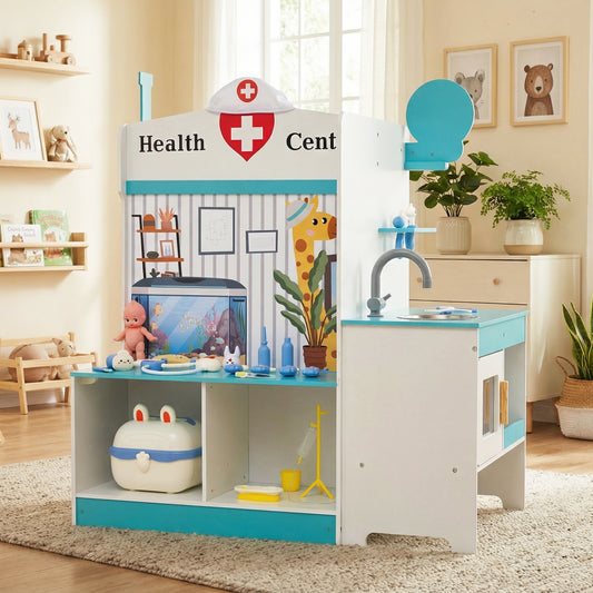 Kids Doctor Play Set with Adjustable Height Bar, Blue Play Kitchen Sets Blue at Gallery Canada