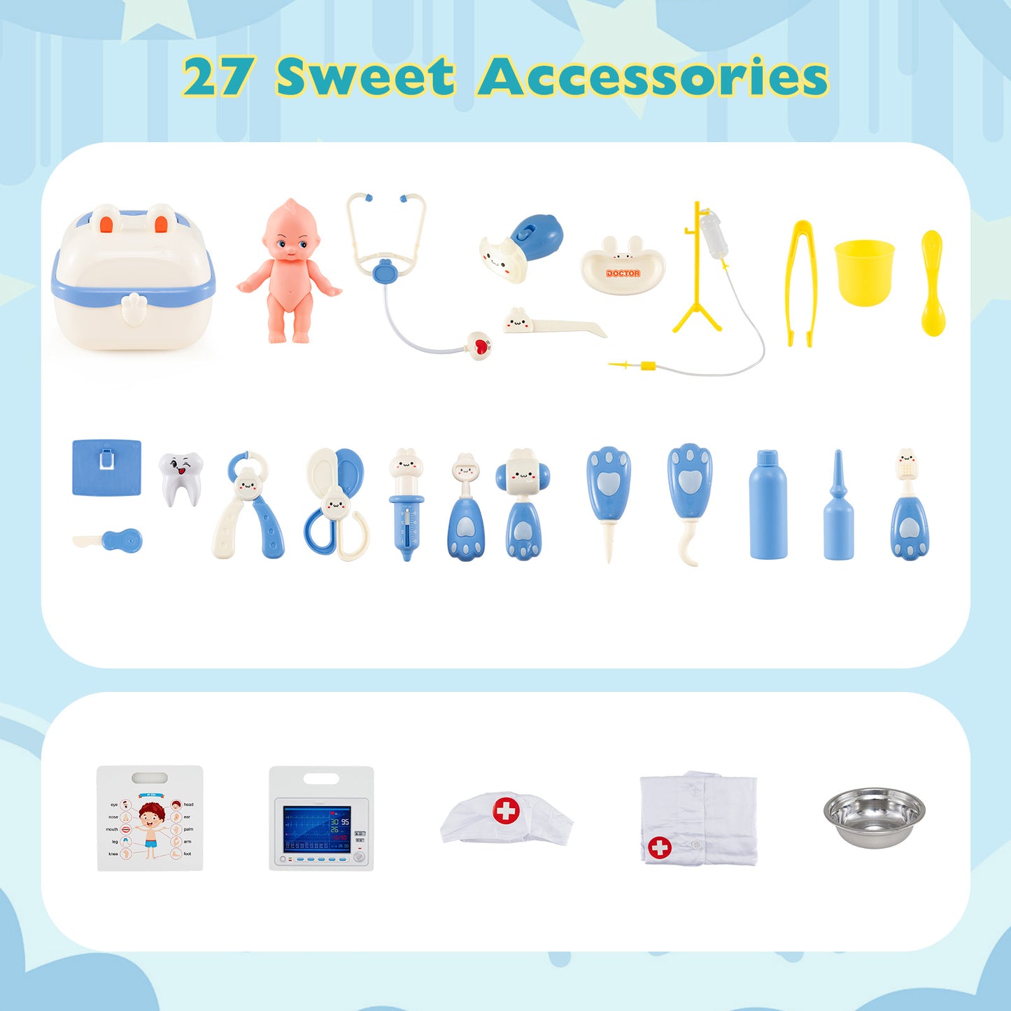 Kids Doctor Play Set with Adjustable Height Bar, Blue Play Kitchen Sets at Gallery Canada