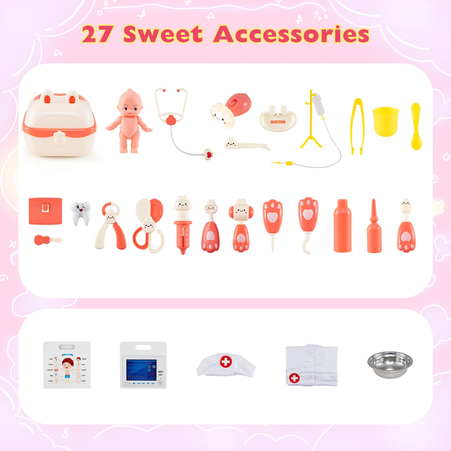 Kids Doctor Play Set with Adjustable Height Bar, Pink Play Kitchen Sets at Gallery Canada
