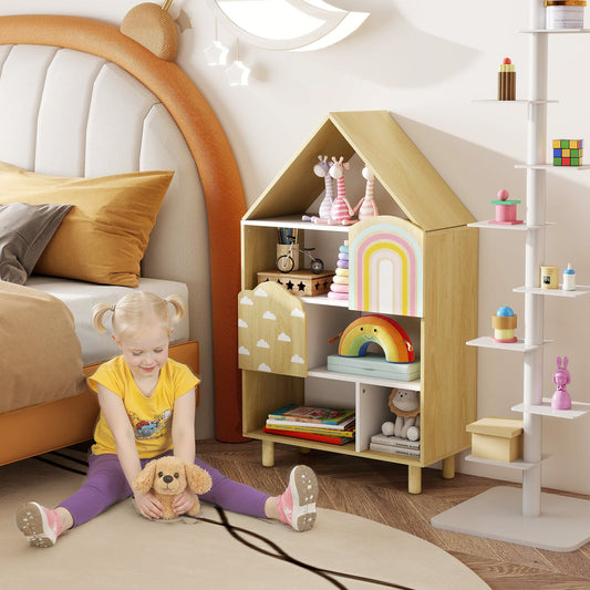 Kids Dollhouse Bookshelf, House-Shaped Bookcase, Natural Kids Storage Natural at Gallery Canada