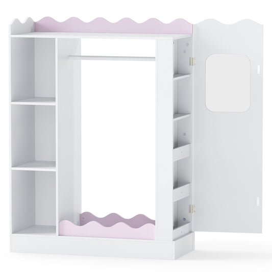 Kids Dress Up Storage with Mirrors and Hanging Rack and Shelves for Bedroom, White & Pink Kids Storage White & Pink at Gallery Canada