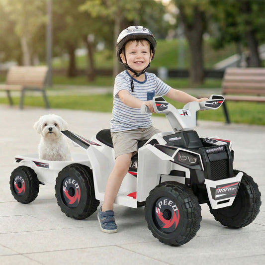 6V Kids Electric ATV Quad Car, With Detachable Trailer, White Powered Ride On Toys White at Gallery Canada