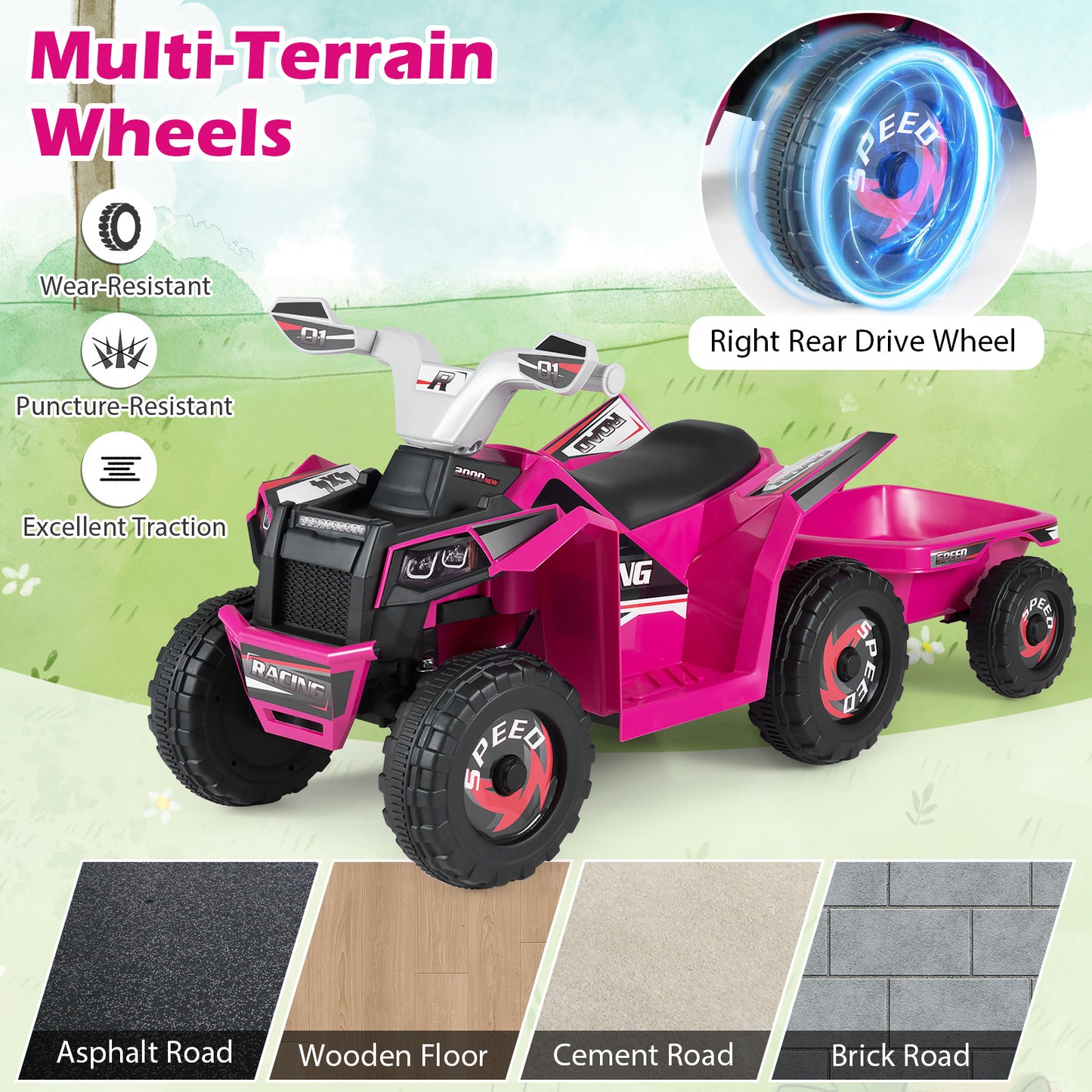 6V Kids Electric ATV Quad Car With Detachable Trailer, Red Powered Ride On Toys at Gallery Canada