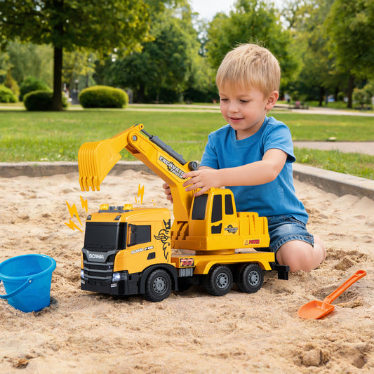 Kids Excavator Truck Toy, Adjustable Arm, Rotating Cab, Yellow Pretend Toys Yellow at Gallery Canada
